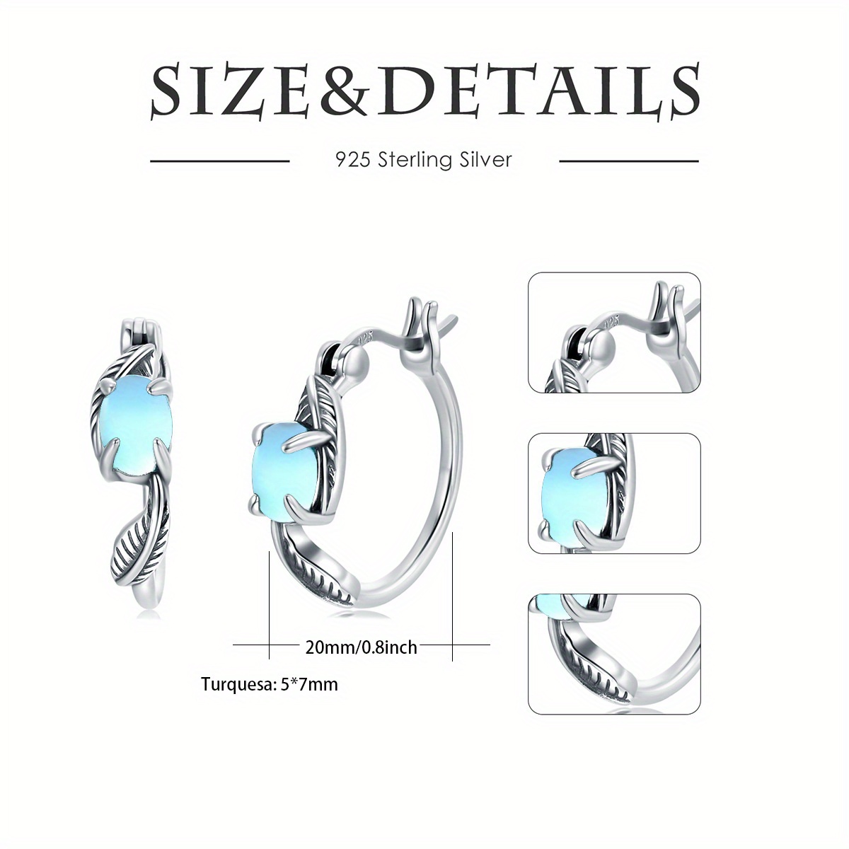 Women's 925 Sterling Silver Moonstone Hoop Earrings with Western Feather